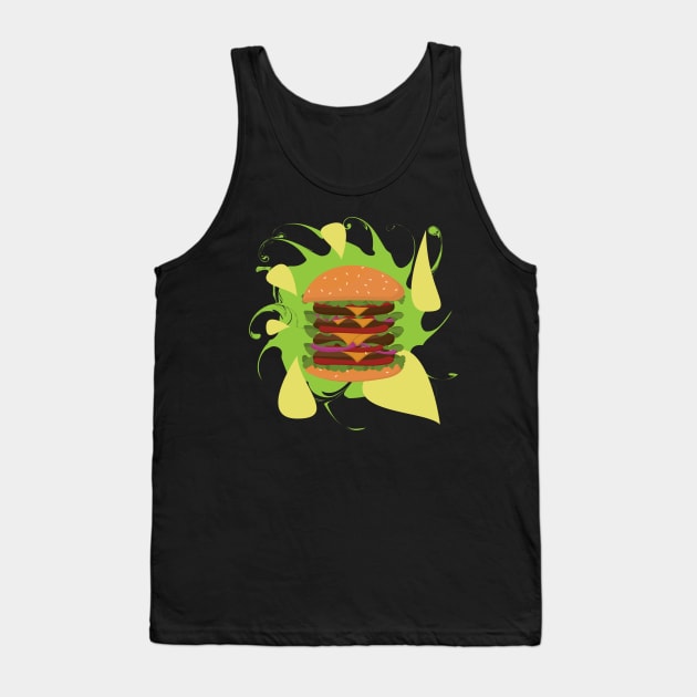 Big Burger Fast Food Graphic Abstract Artistic Double Burger Tank Top by TeeFusion-Hub